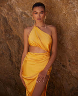 One-Shoulder Silk Satin Midi Dress styleofcb