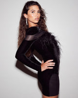 LONG SLEEVES FEATHER MINI DRESS IN BLACK Dresses styleofcb
