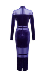 VELVET PERSPECTIVE TULLE STITCHING BAG HIP DRESS IN PURPLE styleofcb
