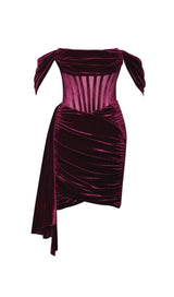 IRISA BURGUNDY DRAPING OFF SHOULDER CORSET DRESS Dresses styleofcb