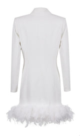 WHITE FEATHER LONG SLEEVE BLAZER MINI DRESS styleofcb