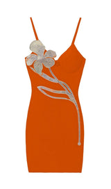 CRYSTAL FLOWER BANDAGE MINI DRESS Dresses styleofcb XS ORANGE