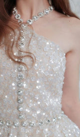 CRYSTAL HALTER MINI DRESS IN WHITE DRESS STYLE OF CB