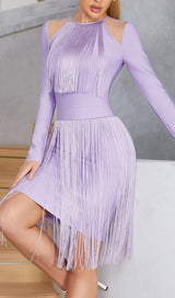 HOLLOWED-OUT SHOULDER FRINGED DRESS IN PURPLE styleofcb