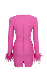 STRETCH LONG SLEEVES MINI DRESS IN HYPER PINK styleofcb