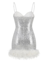 FEATHER SLEEVELESS MINI DRESS IN WHITE Dresses styleofcb