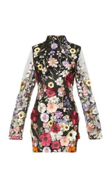 LONG SLEEVE MESH FLOWER MINI DRESS IN BLACK Dresses sis label