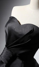 STRAPLESS SATIN MIDI DRESS IN BLACK styleofcb