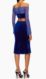 VELVET MESH SLEEVE TWO PIECE SUIT Tops styleofcb