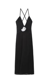 FLOWER V NECK MIDI DRESS IN BLACK Dresses styleofcb