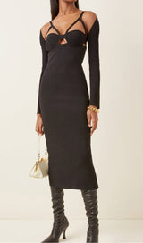 BANDAGE SEXY HALTER HOLLOW SKINNY SLIM MIDI DRESS IN BLACK styleofcb