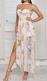ALLOVER PRINT SPLIT THIGH BACKLESS DRESS DRESS sis label