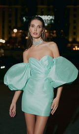 AQUA STRAPLESS LANTERN SLEEVE MINI DRESS Dresses styleofcb