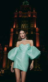 AQUA STRAPLESS LANTERN SLEEVE MINI DRESS Dresses styleofcb