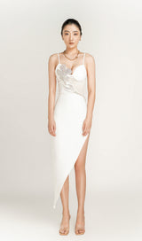 ASYMMETRIC CRYSTAL FLOWER DRESS IN BLACK Dresses styleofcb