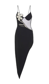 ASYMMETRIC CRYSTAL FLOWER DRESS IN BLACK Dresses styleofcb XS BLACK