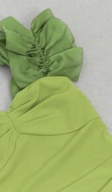 ASYMMETRICAL NECK SPLIT THIGH MIDI DRESS IN GREEN styleofcb