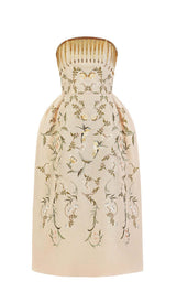 BANDEAU PRINTED JUNGLE MIDI DRESS IN BEIGE DRESS STYLE OF CB