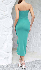 BANDEAU RUFFLES MIDI DRESS IN GREEN DRESS STYLE OF CB