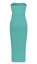 BANDEAU RUFFLES MIDI DRESS IN GREEN DRESS STYLE OF CB