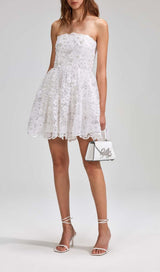 BEADED SEQUIN BANDEAU MINI DRESS IN WHITE styleofcb
