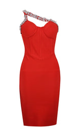 BLACK CRYSTAL STRAPS CROSET DRESS styleofcb XS RED