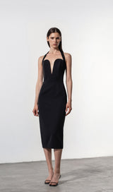 BLACK HALTER MIDI DRESS Dresses styleofcb