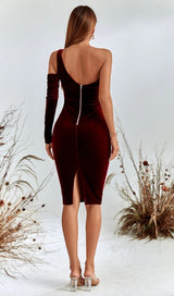 BLACK ONE SHOULDER VELVET MIDI DRESS styleofcb