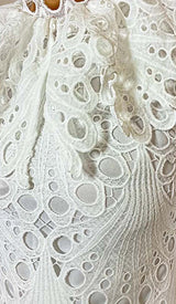 BLOUSON-SLEEVE FLOUNCE EYELET MINI DRESS DRESS STYLE OF CB