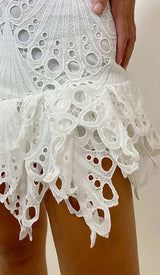 BLOUSON-SLEEVE FLOUNCE EYELET MINI DRESS DRESS STYLE OF CB
