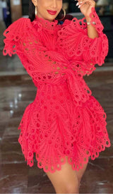 BLOUSON-SLEEVE FLOUNCE EYELET MINI DRESS DRESS STYLE OF CB