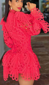 BLOUSON-SLEEVE FLOUNCE EYELET MINI DRESS DRESS STYLE OF CB
