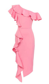 BODYCON RUFFLE MIDI DRESS IN PINK styleofcb
