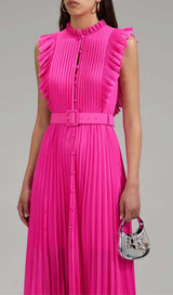 BOTTON PLEATED MAXI DRESS IN RED DRESS STYLE OF CB