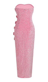 BOW DETAIL SEQUIN MAXI DRESS IN PINK DRESS STYLE OF CB