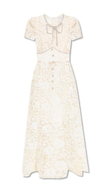 BOW-EMBELLISHED FLORAL-LACE MIDI DRESS IN BEIGE DRESS STYLE OF CB