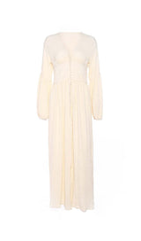 BUTTON-FRONT PUFFED SLEEVES MAXI DRESS IN WHITE DRESS STYLE OF CB