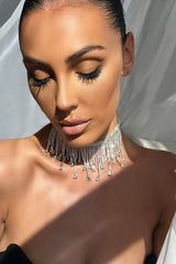 SILVER CHOKER DIAMANTE TASSEL NECKLACE JEWELLERY styleofcb