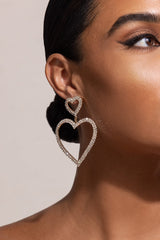 GOLD DIAMANTE HEART SHAPE DROP EARRINGS JEWELLERY styleofcb