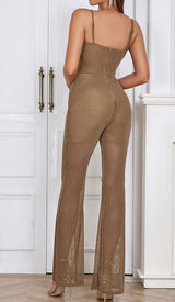 COWL-NECK SEQUIN JUMPSUIT IN KHAKI DRESS STYLE OF CB