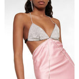 CRYSTAL-EMBELLISHED SLIP MIDI DRESS IN PINK DRESS STYLE OF CB