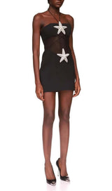CRYSTAL STARFISH HALTER MINI DRESS IN BLACK styleofcb