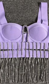 CRYSTAL TASSEL BANDAGE MINI DRESS IN PURPLE DRESS STYLE OF CB