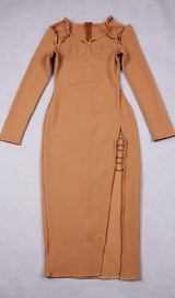 CUT OUT SLIPT MAXI DRESS IN BROWN Dresses styleofcb