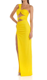 CUTOUT ONE-SHOULDER MIDI DRESS IN LEMON DRESS STYLE OF CB