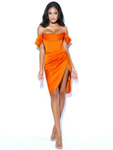 Wiley Orange Satin Off Shoulder Corset Dress Dresses Oh CiCi