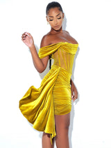 Irisa Gold Draping Off Shoulder Corset Dress Dresses Oh CiCi