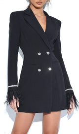 Quilla Black Feather Crystal Sleeve Backless Blazer Dress Dresses Oh CiCi