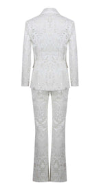 EMBROIDERED LACE MESH JACKET SUIT IN WHITE DRESS STYLE OF CB