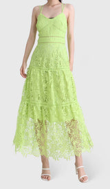 EMBROIDERY STRAPPY MIDI DRESS IN GREEN DRESS styleofcb